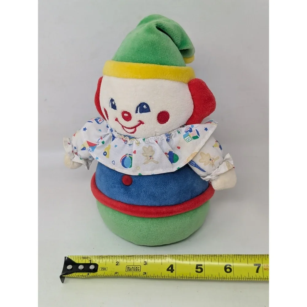Vintage Carters Velour Clown Plush Primary Color Block Musical Wind-up 90s 1990s